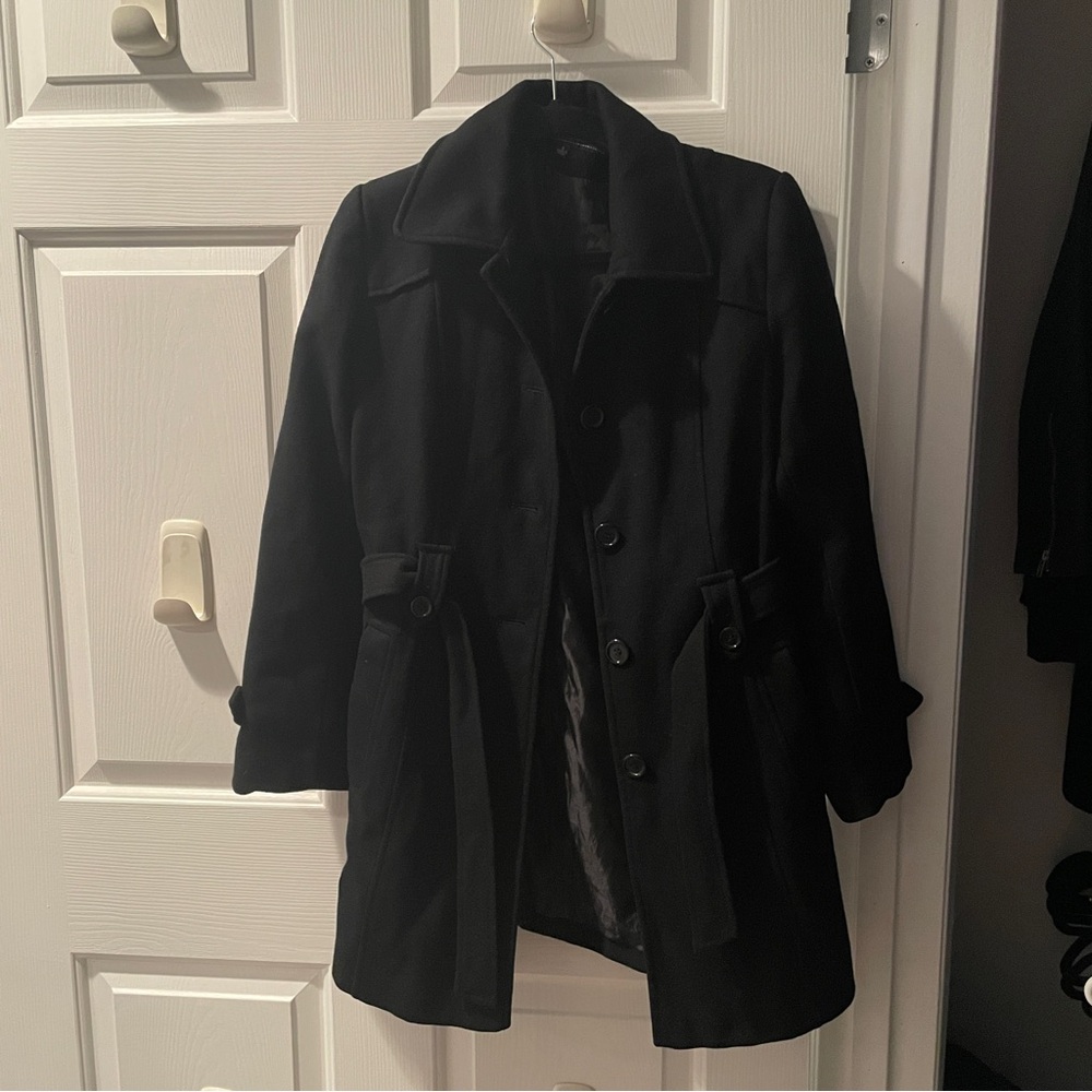Giacca Elegant Black Wool Coat size S